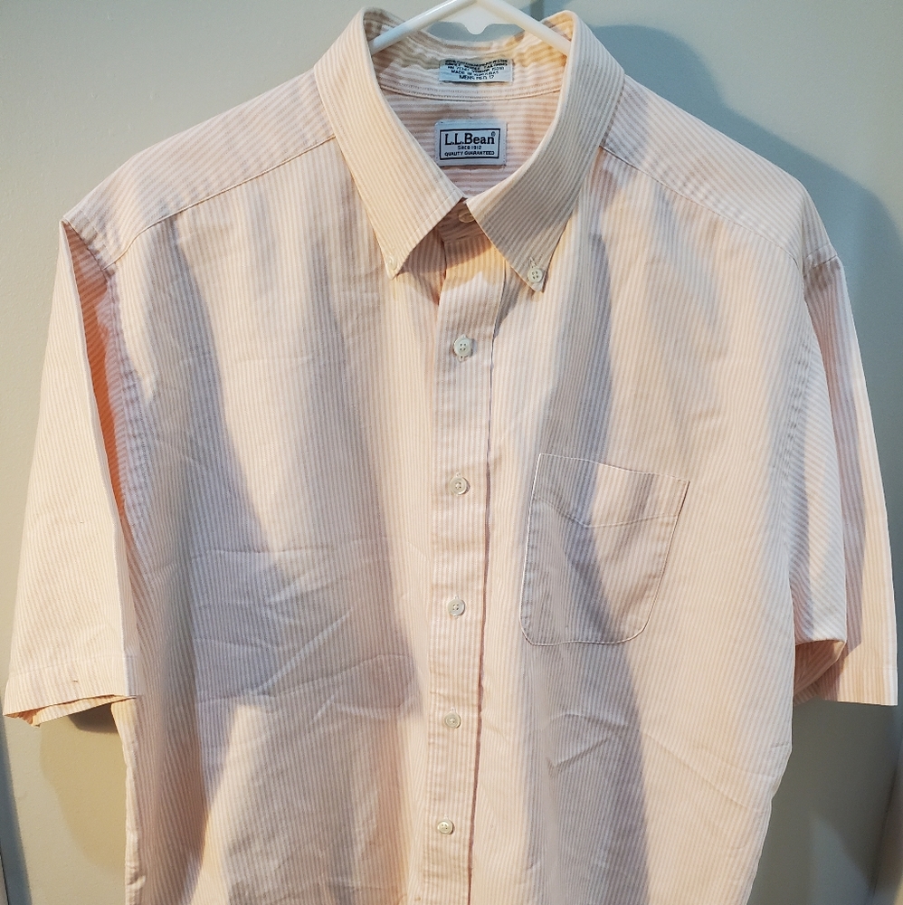 Ll Bean Mens Short Sleeve Shirt Button up Size 17 Neck XL